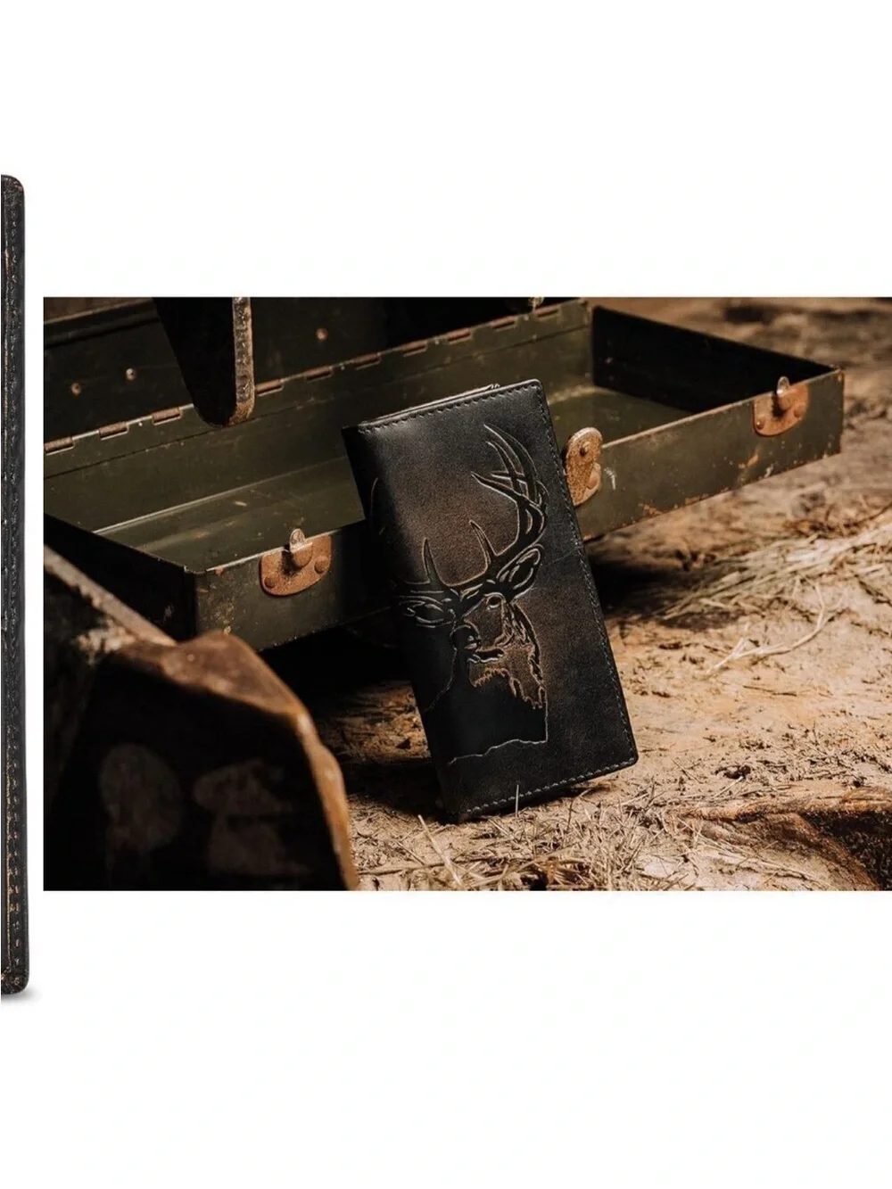 Men Black Co. DEER Long Wallet Full Grain Leather Long Bifold Wallet Hunter Gift